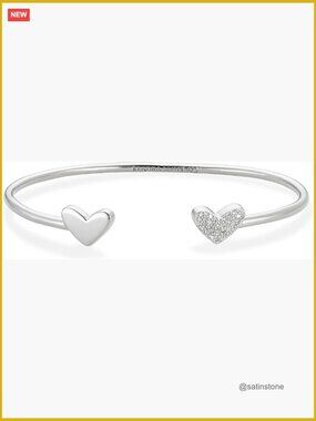 Sterling Silver Heart Cuff Bracelet with Diamond